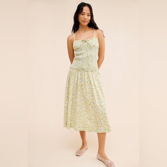 Free People Floral Midi Dress Smocked Sundress Summer Beach Cotton Size M - Picture 3 of 16